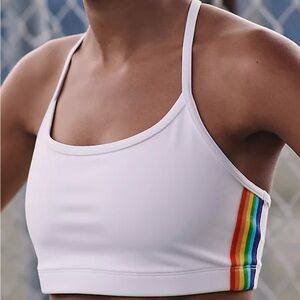 Spiritual Gangster White Sports Bra with Rainbow Side Stripes